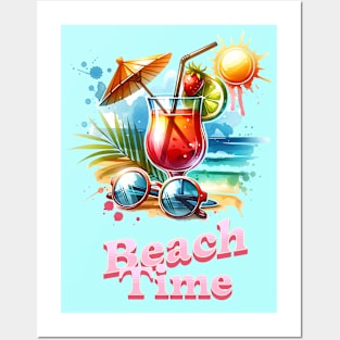 Summer time, Beach Time, Sun, Beach, Cocktail Posters and Art